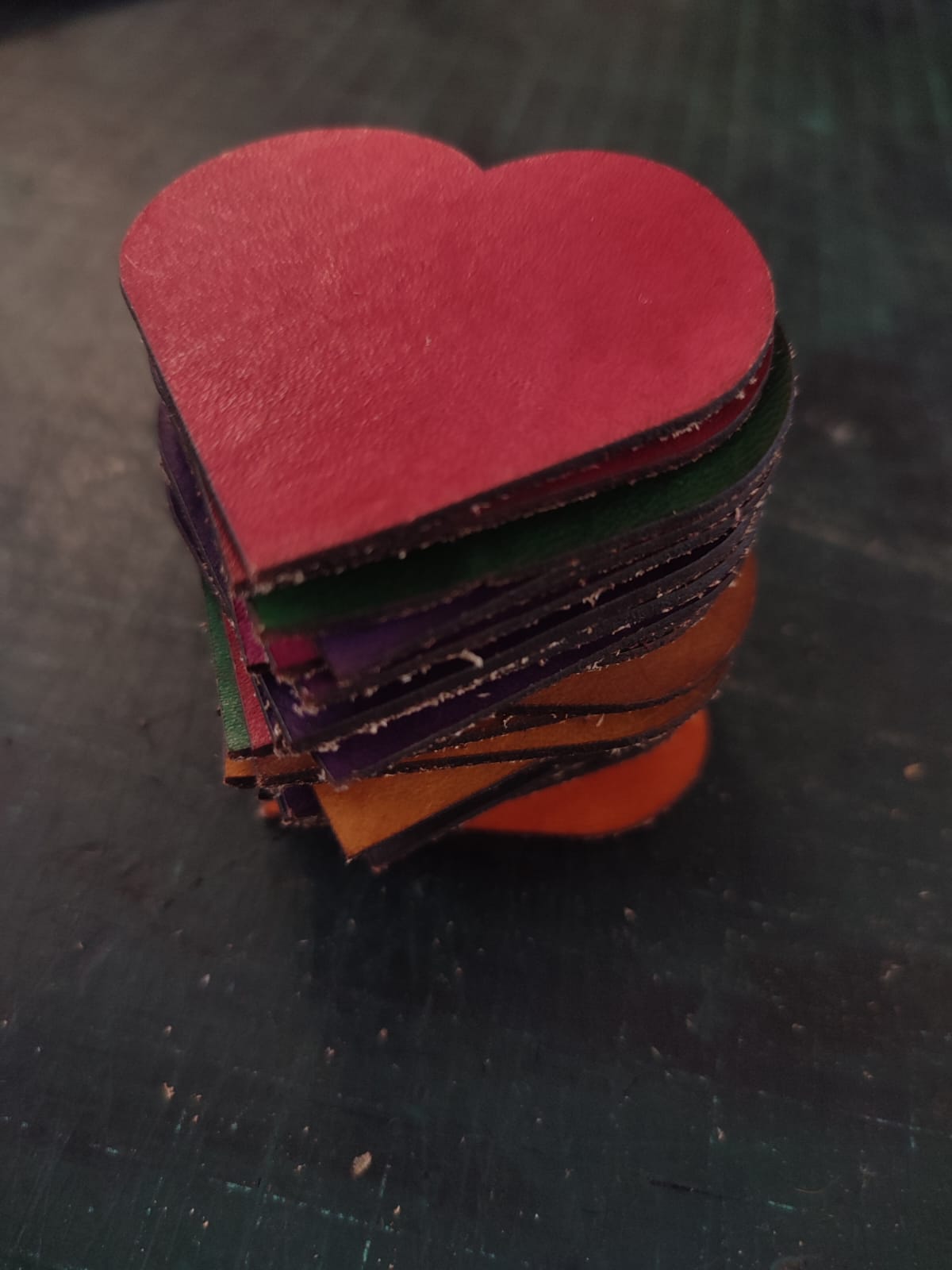 30 hand dyed veg tanned leather hearts - various colours