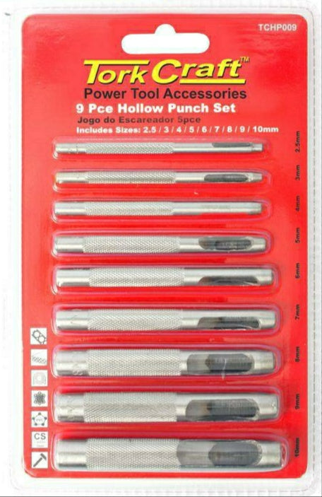 Hollow Punch Set 9piece 2.5mm-10mm