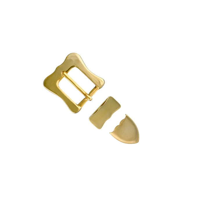 Solid Brass Plain Scalloped 3 Pcs Buckle Set, 20mm