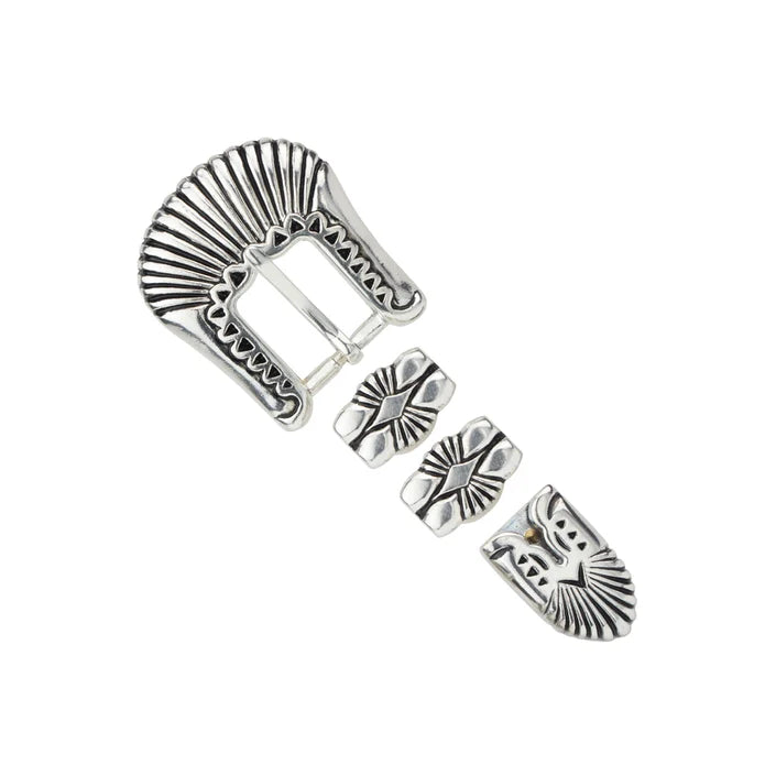 Art Deco 4 Pcs Buckle Set, 20mm Silver Plated/Black