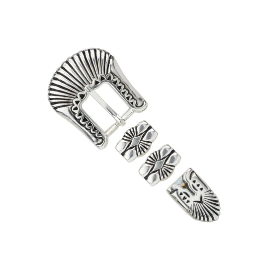 Art Deco 4 Pcs Buckle Set, 20mm Silver Plated/Black