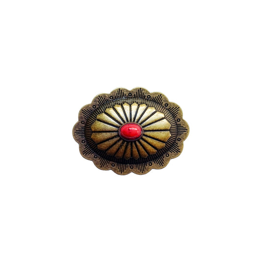 Red Stone Concho - Antique Brass