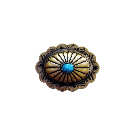 Blue Stone Concho - Antique Brass