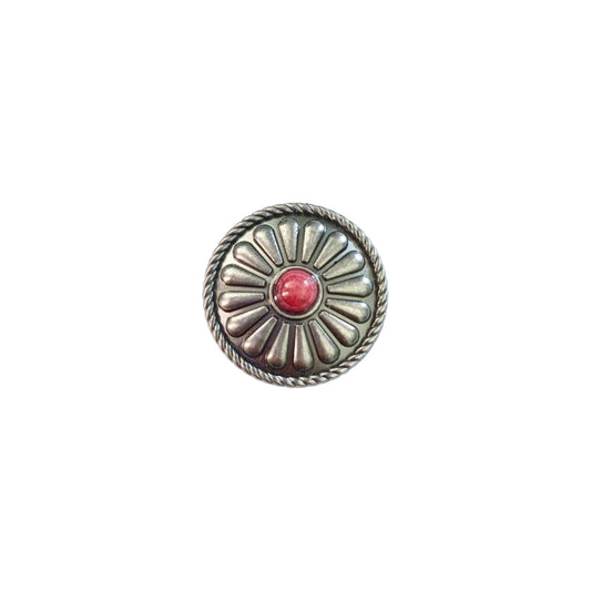 25mm Red  Stone Flower Concho - Antique Silver