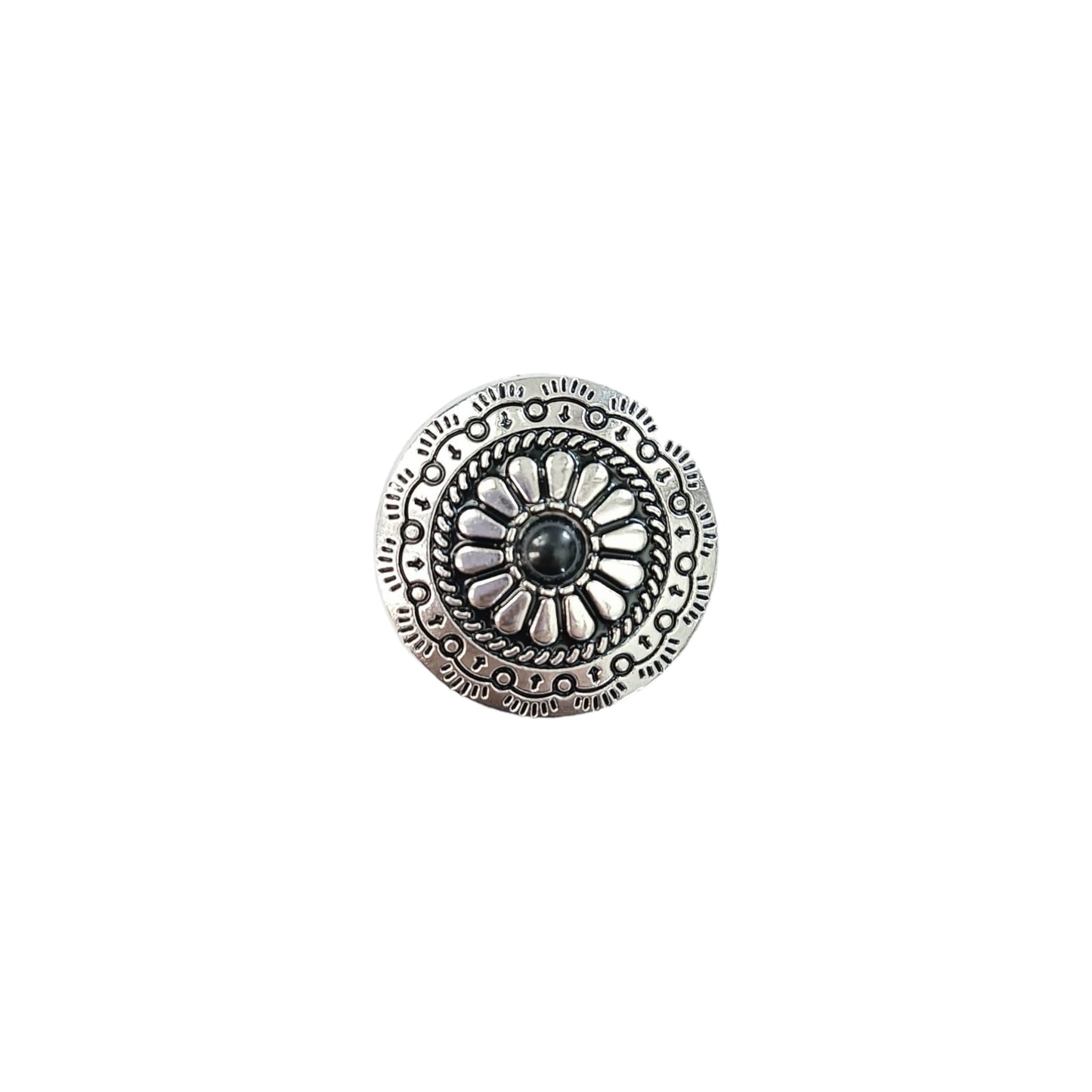 30mm Black Stone Flower Concho - Nickel