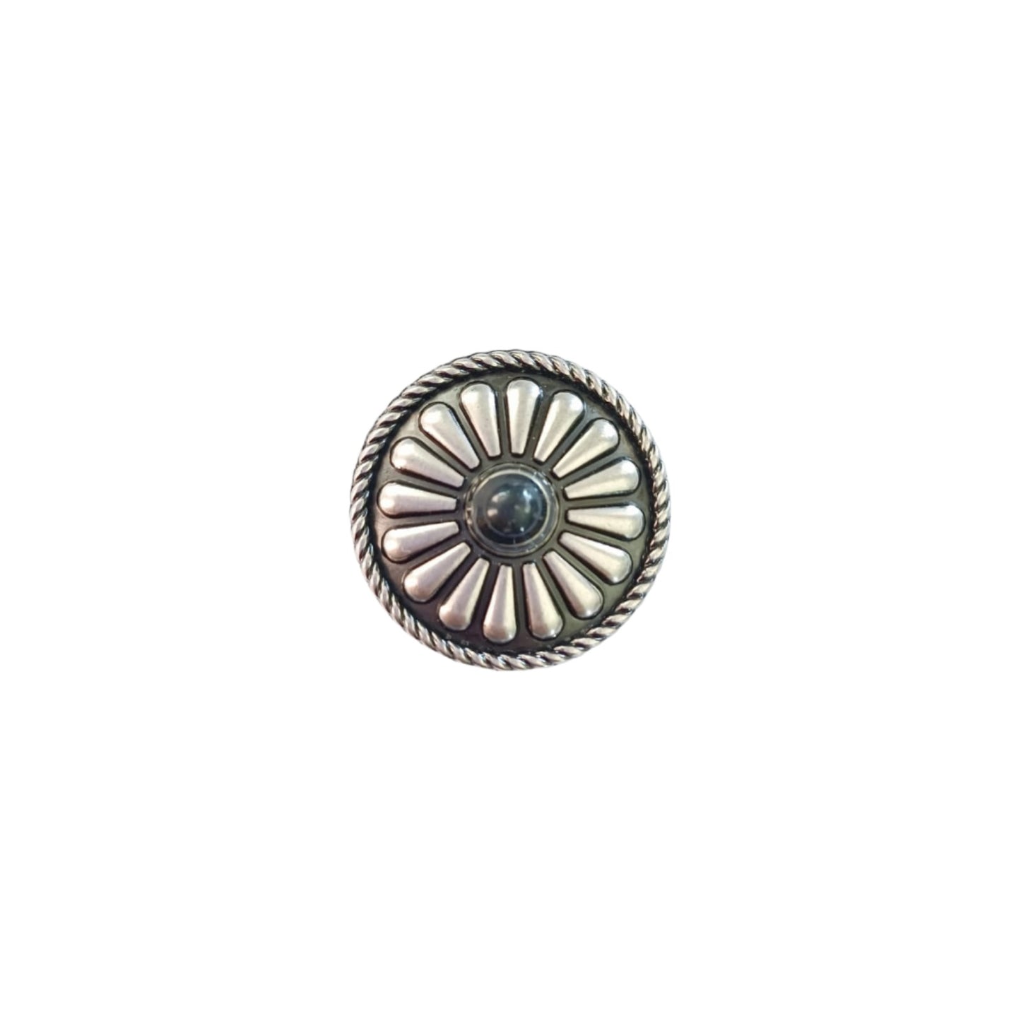 25mm Black Stone Flower Concho - Antique Silver