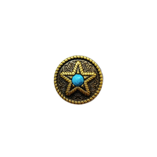 25mm Blue Stone Star Rope Edge Concho - Antique Brass