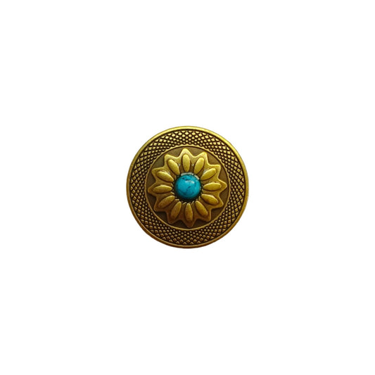 25mm Blue Stone Flower Concho - Antique Brass
