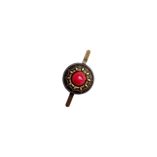 18mm Red Stone Concho - Antique Brass
